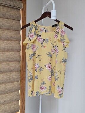 Yellow Floral Cold-Shoulder Camisole